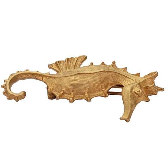 Matte Gold Tone Seahorse Brooch Pin E533 - Picture 3 of 8